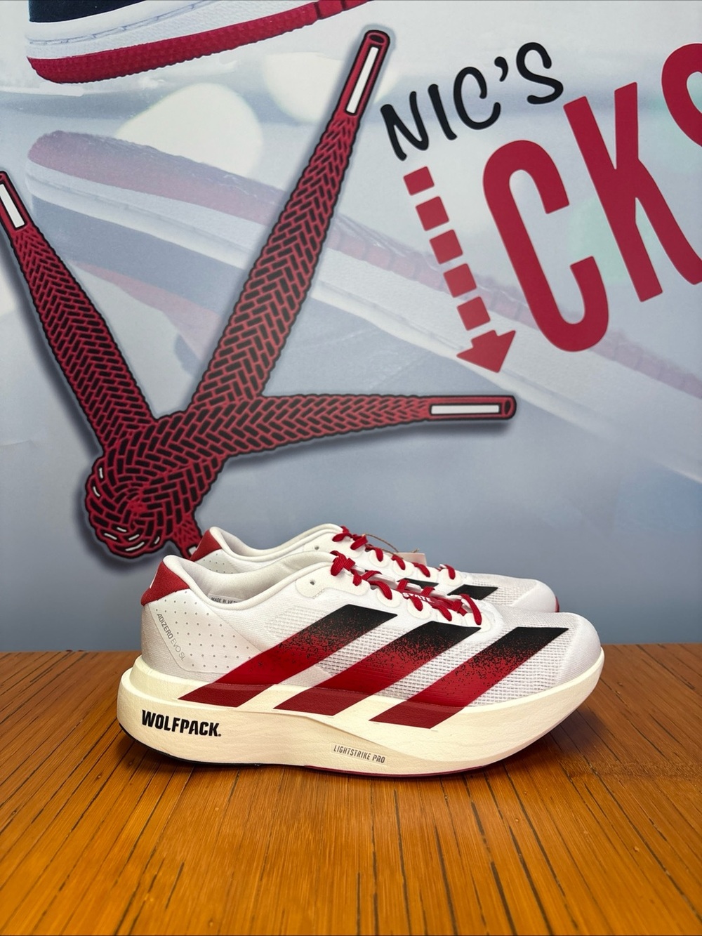 Adidas Adizero Evo SL NC State White Red WolfPack JQ4571 Men's Size 8.5 NEW